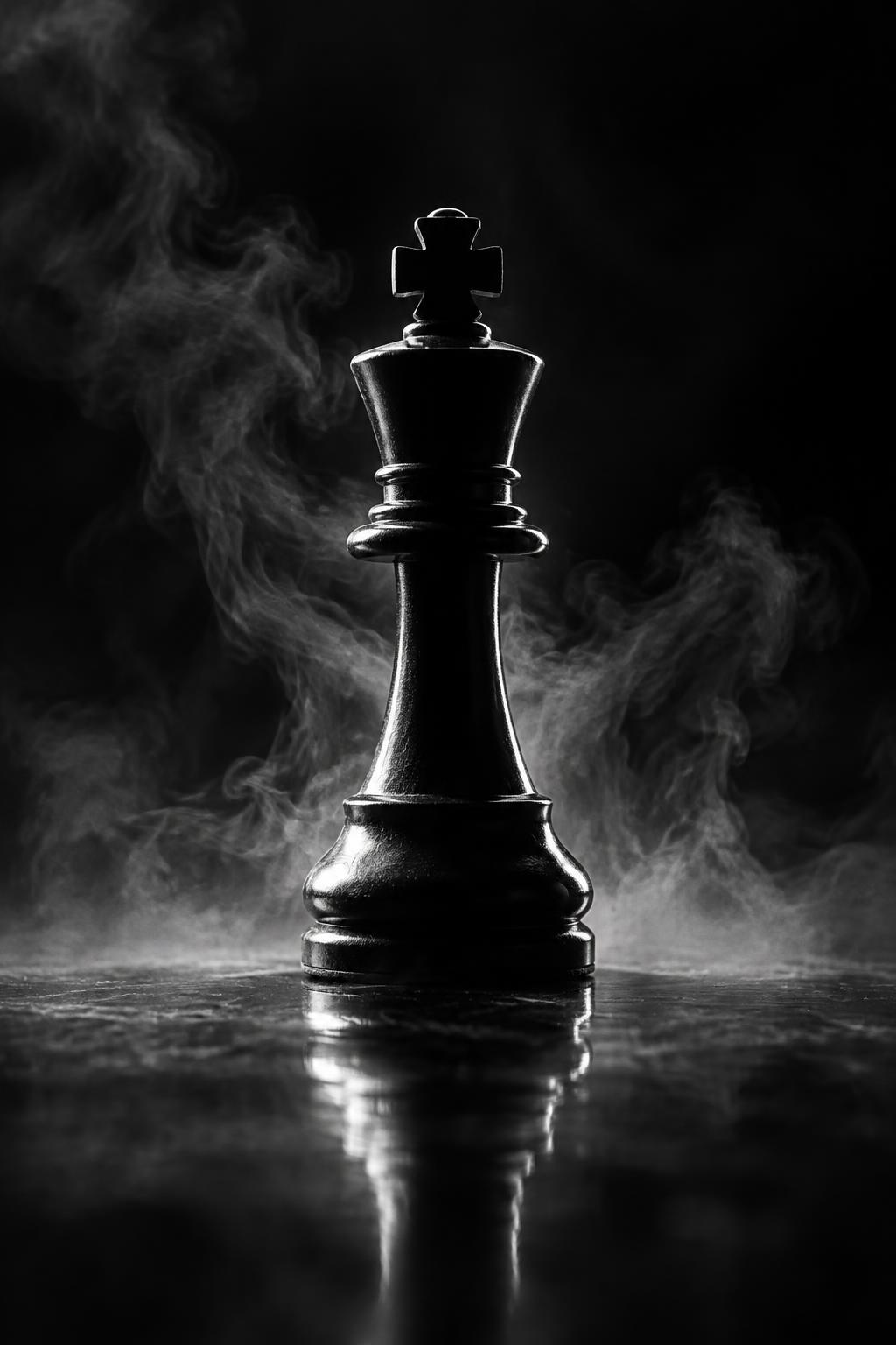 Black chess king in a dramatic monochrome scene